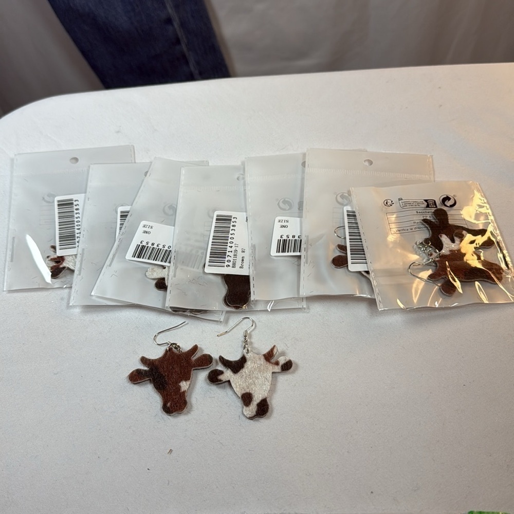 Brown Cow Dangle Earrings NWT lot of 8